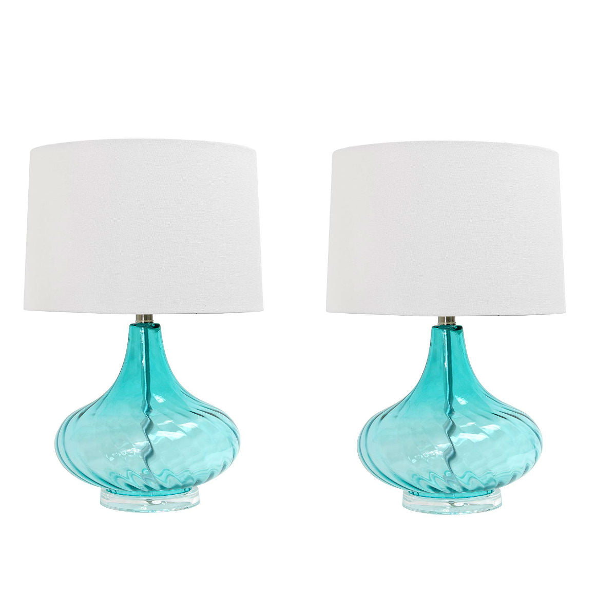 Elegant Designs Lt3214-Blu Glass Table Lamp With Fabric Shade, Light Blue (Pack Of 2)