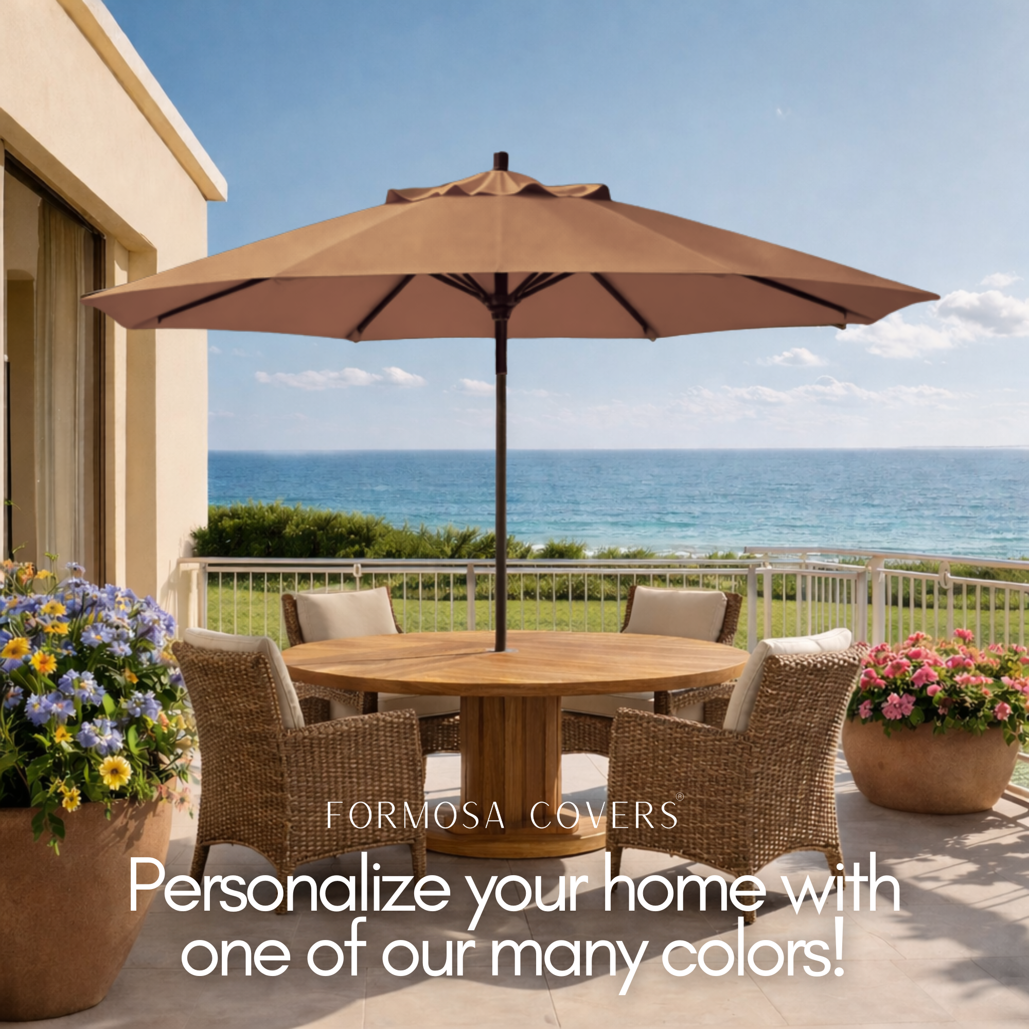 9ft Market Patio Umbrella 8 Rib Replacement Canopy Mocha Mousse