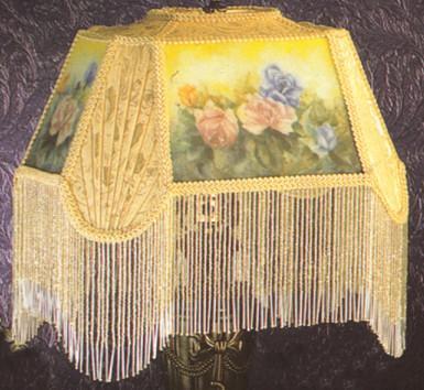 Meyda Tiffany 10109 14 In Reverse Painted Roses Fabric With Fringe Shade  Ivory