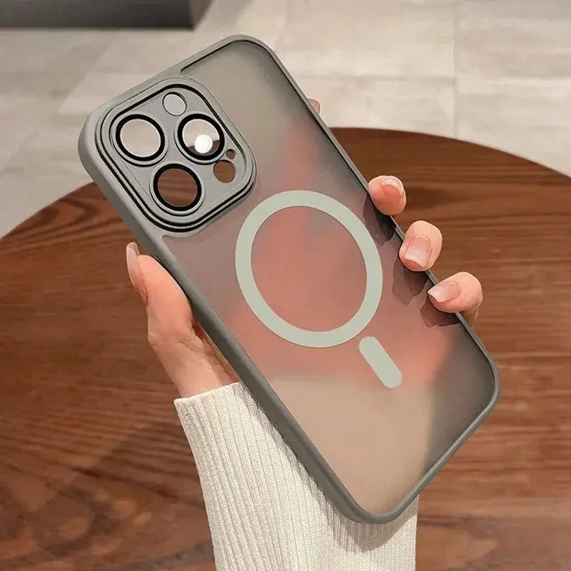 Magnetic Charging Case For Matte Armor Magnetic Wireless Charging Case For iPhone Shockproof Lens Protection Grey Matte