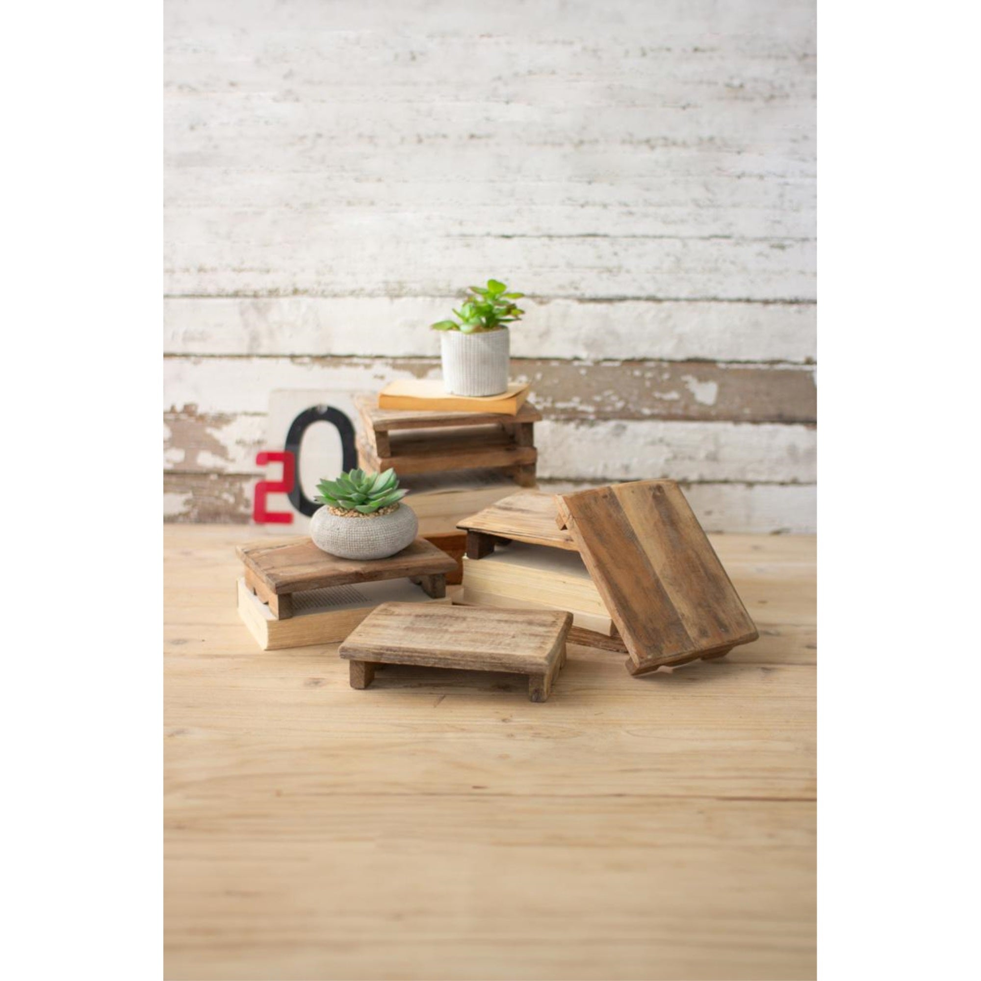 KALALOU Repurposed Wooden Riser, Rectangle, Brown, Model NDA2174, Metal Material