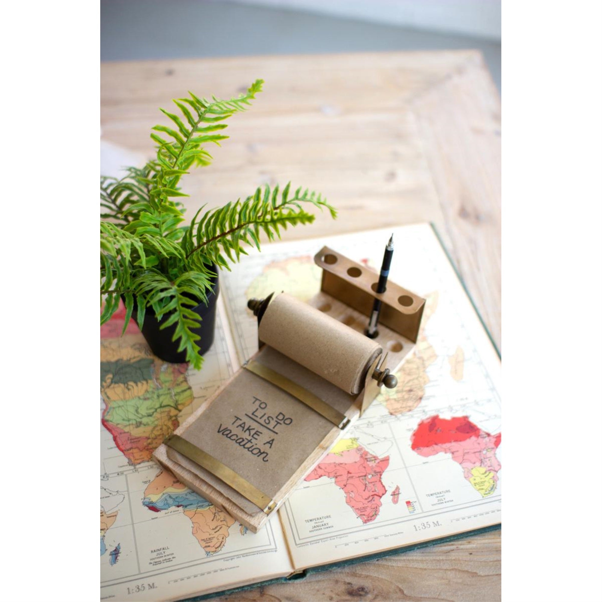 Kalalou Nde1385 Tabletop Note Roll With Wood Base, Brown