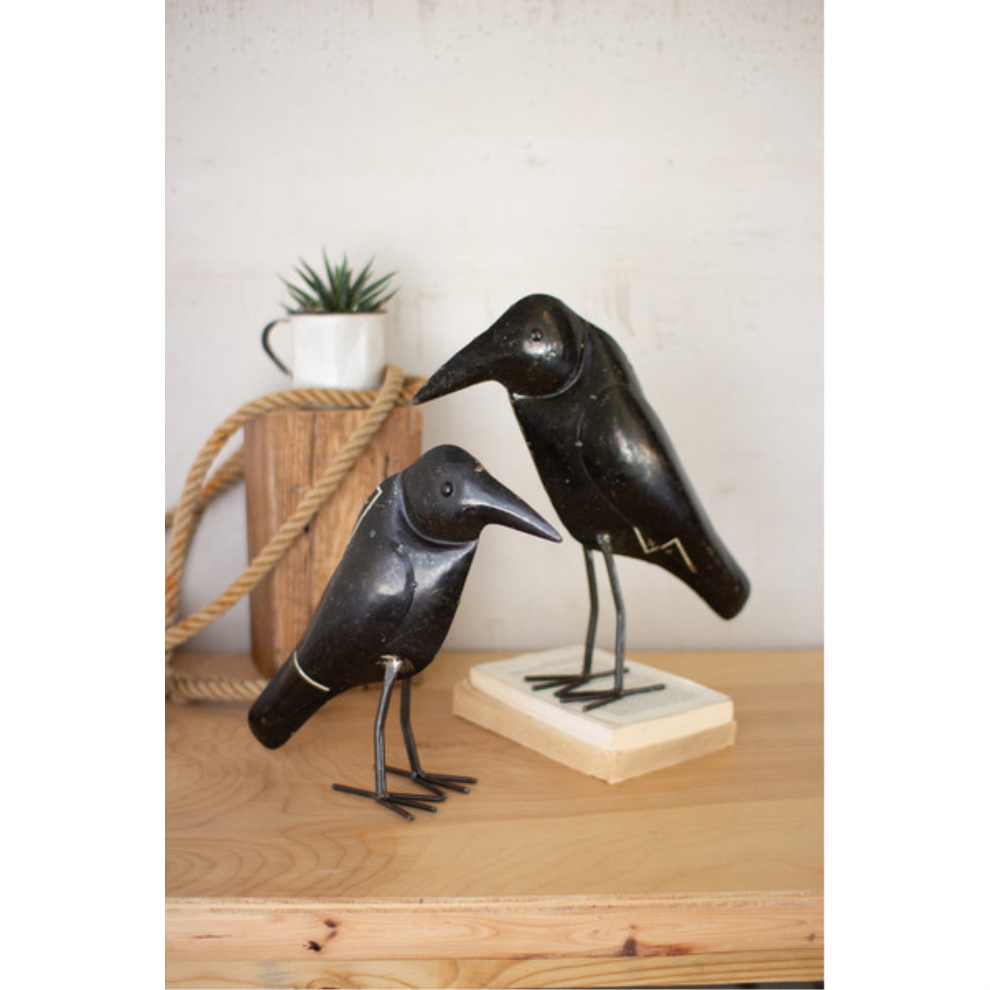 Kalalou Ntm1232 Set Of Two Crows, Black