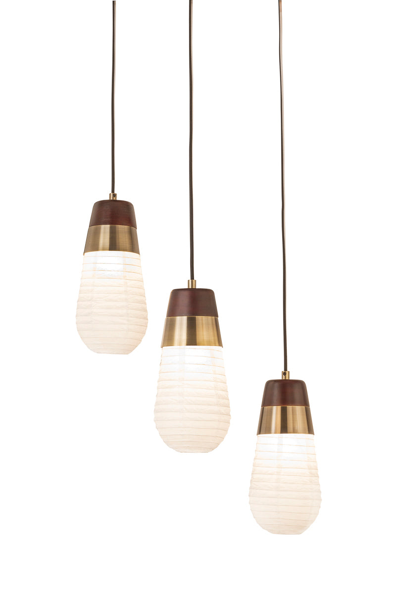 Nova Of California Sunset 3 Light Pendant Lamp - 27&quot;, Weathered Brass And Walnut, Hard-Wired