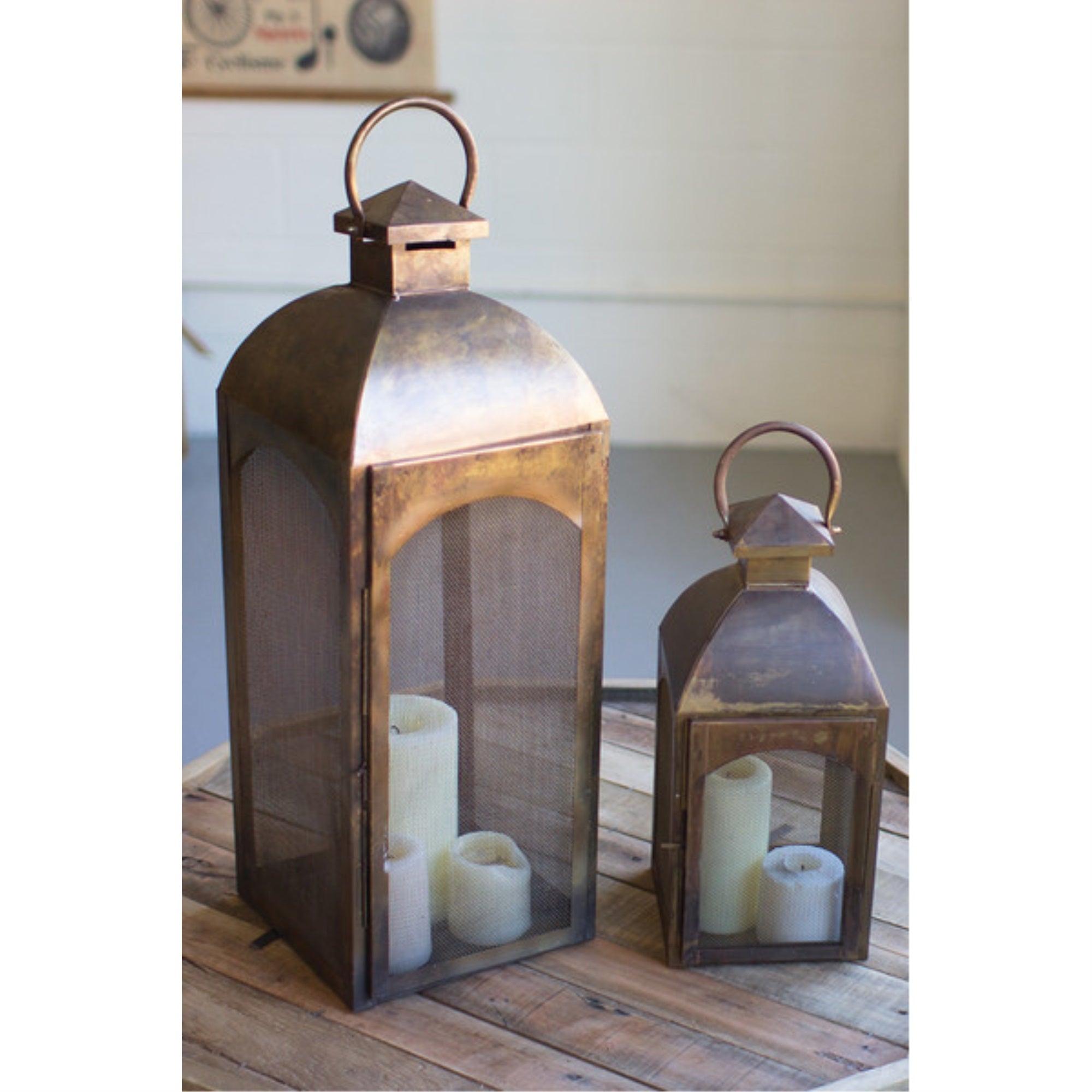 Kalalou Nzk1093 Set Of Two Bronze Lanterns, Brown