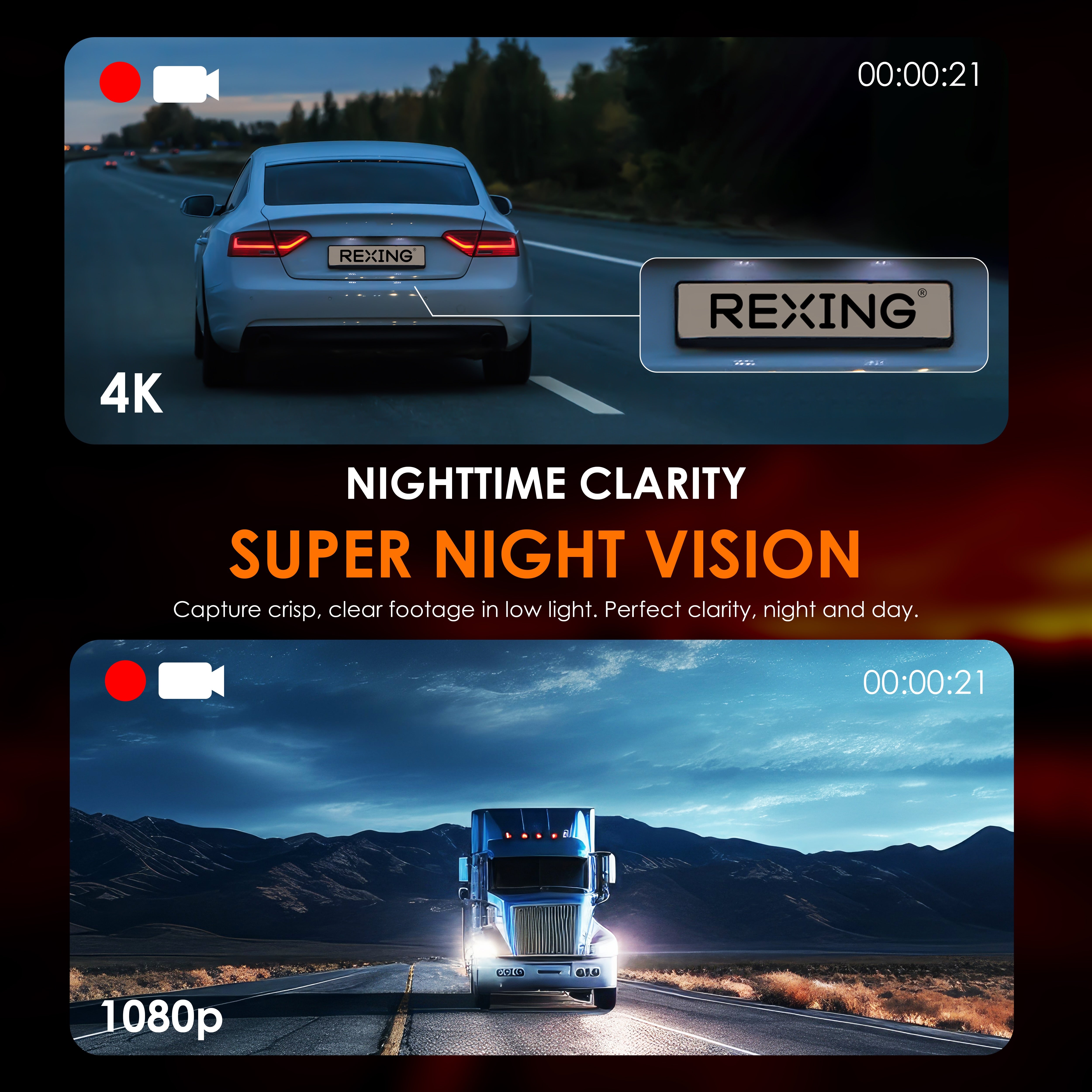 Rexing - V1P Flex X4 4K WiFi Dual Dash Cam - Black