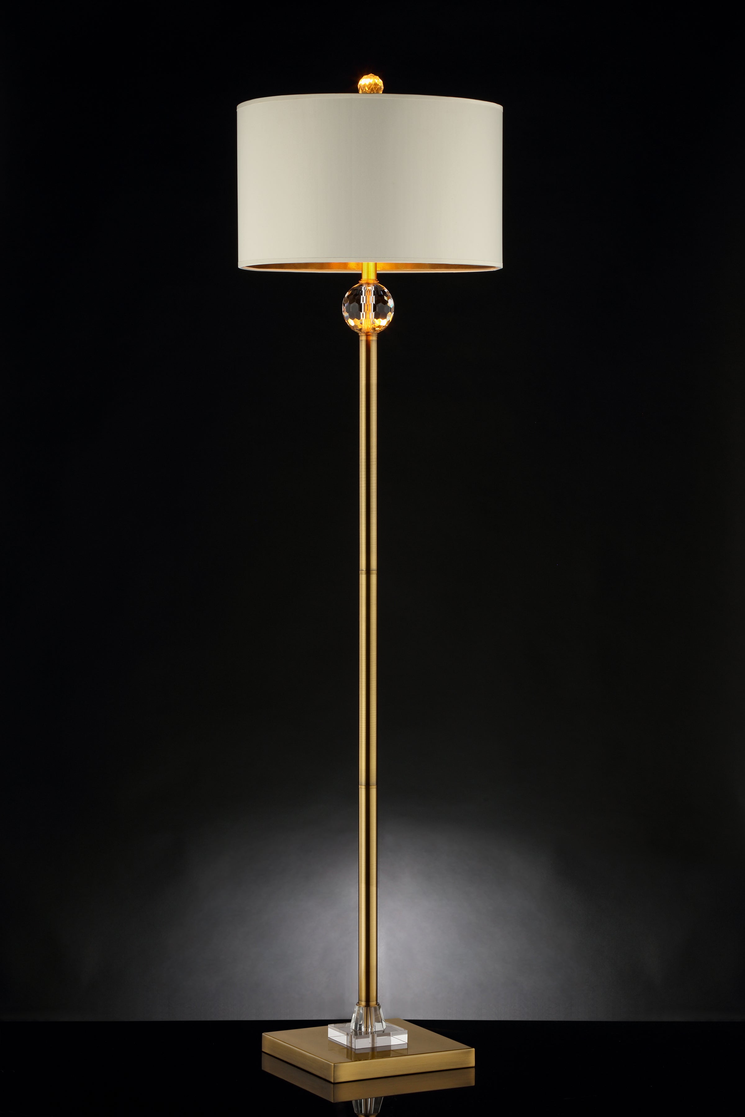 ORE International Floor Lamp - 63.25-Inch Gold Column with Crystal Orb - Matte Gold, Clear, Off White