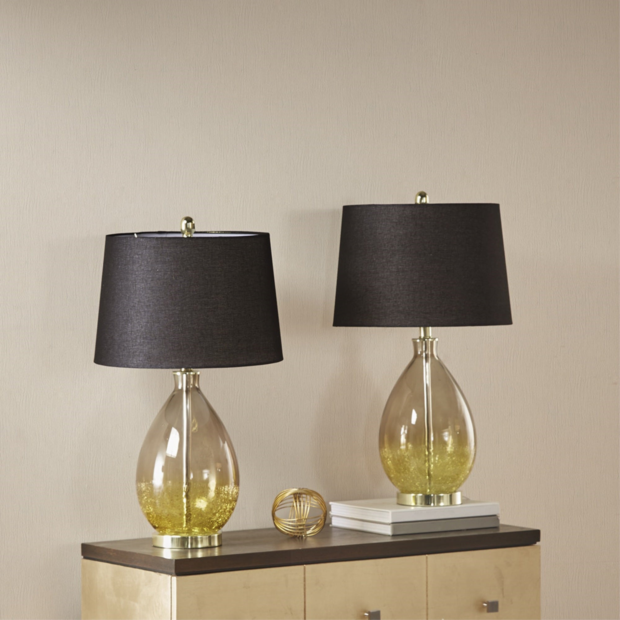 Ergode Ombre Glass Table Lamp Set Of 2 - Sleek Metal And Gold Glass Design - Tapered Drum Shade - Ideal For Living Room Or Bedroom - Requires Type A Light Bulb