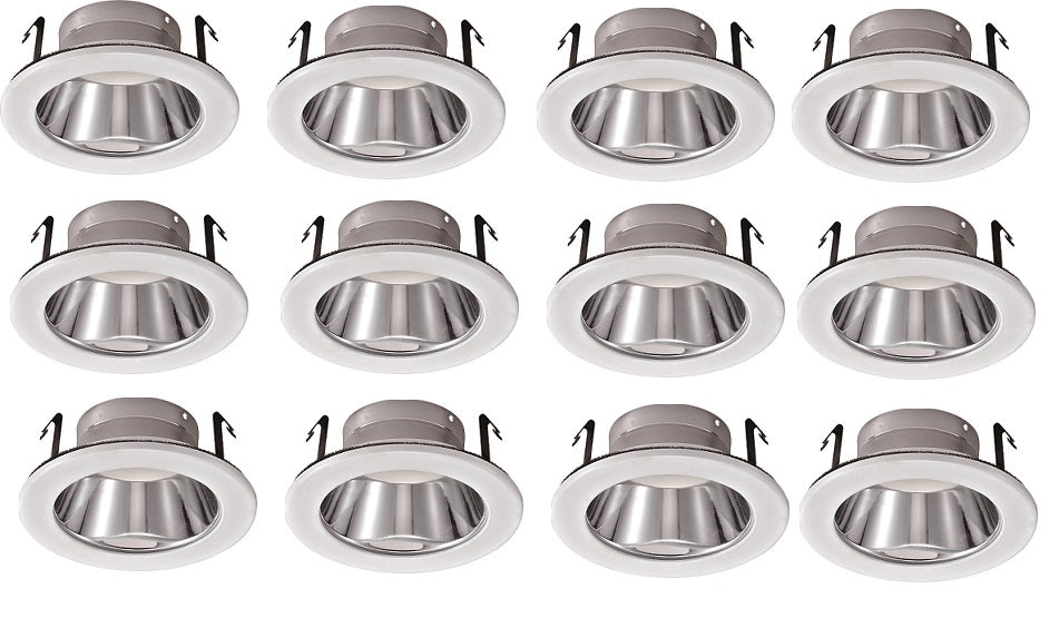 4 INCH MATTE frosted white RING& CHROME ALUMINUM REFLECTOR TRIMBR20/R20/PAR20 12 PACK
