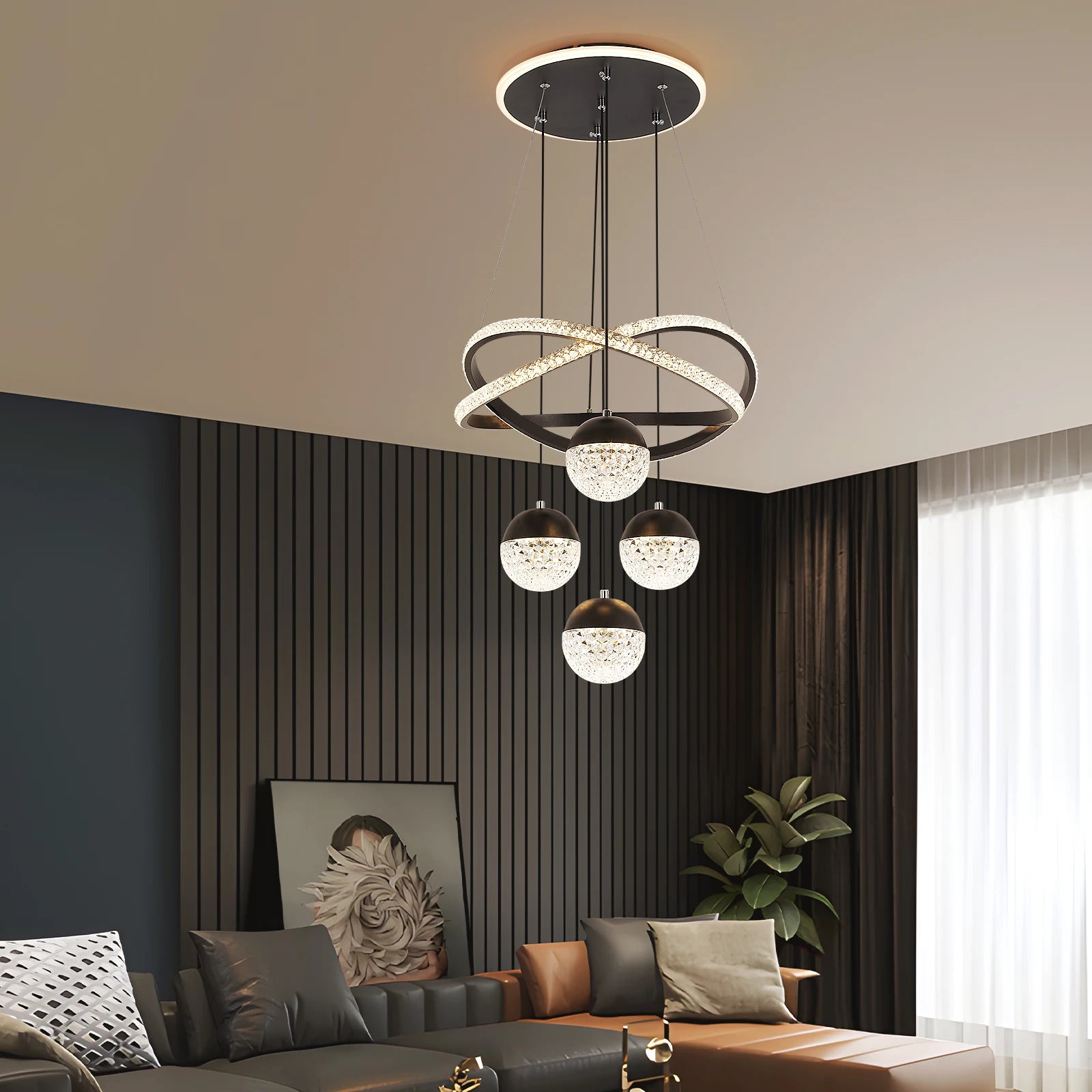 VETRULUS Modern LED Chandelier Lighting Three LED Colors Nordic Restaurant Lighting Living Room Chandelier Hanging Lamp Lighting Fixture