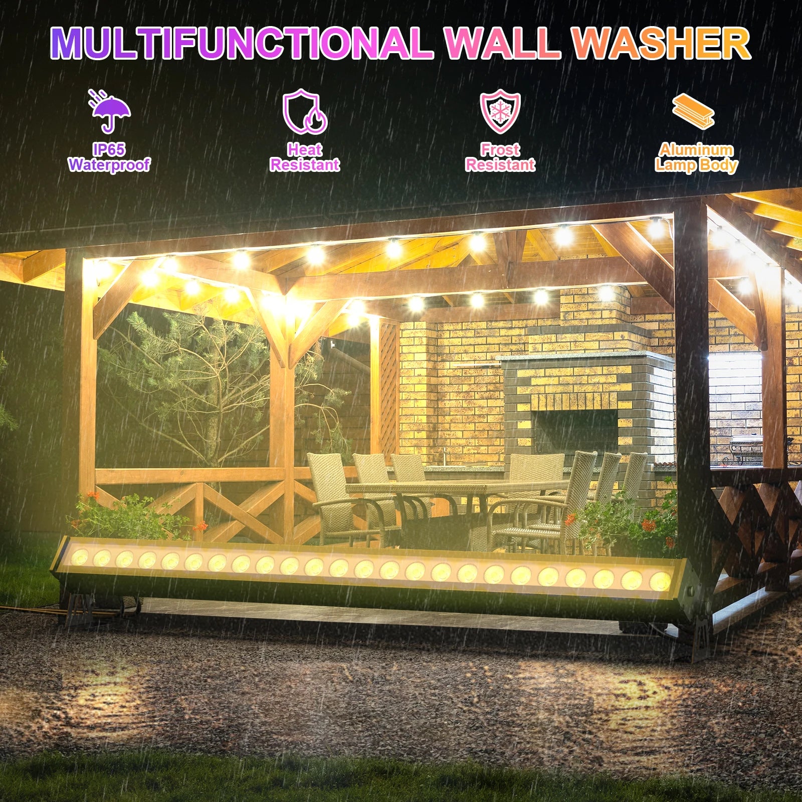 Fieryzeal 4PCS 120W Waterproof Wall Washer Lights IP65 24LEDs RGB Wall Wash Light Bar for Outdoor Building Wedding Sunlights