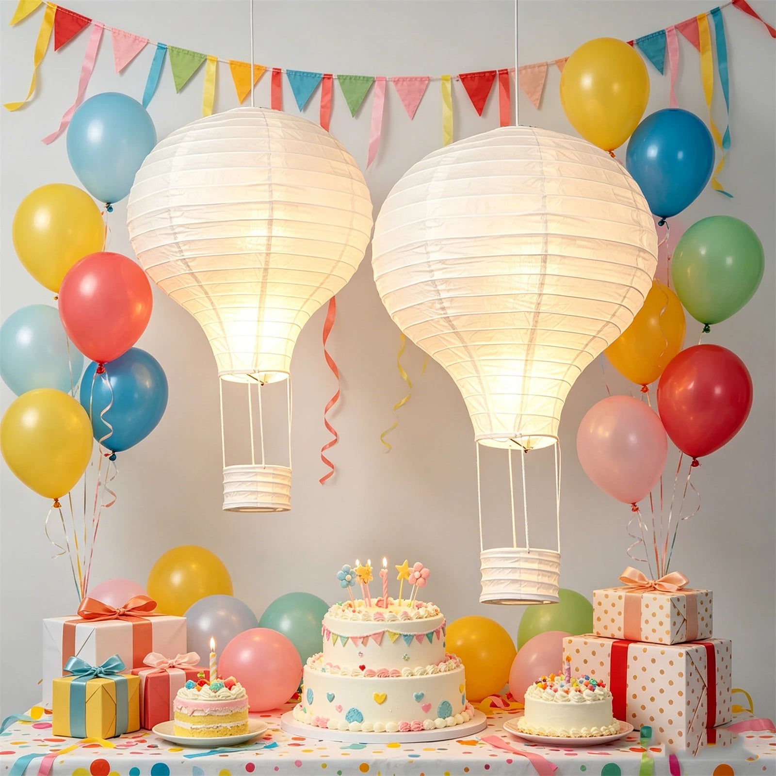 2Pcs 16" White Hot Air Balloon Paper Lantern Ceiling Light Shade for Nursery Kids Room Baby Shower Birthday Wedding Party Decor