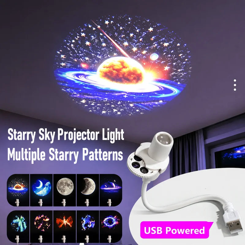 Star Projector Night Light USB Plug in 360° Rotating Starry Sky Projection Lamp For Kids Bedroom Party Gift Room Decor