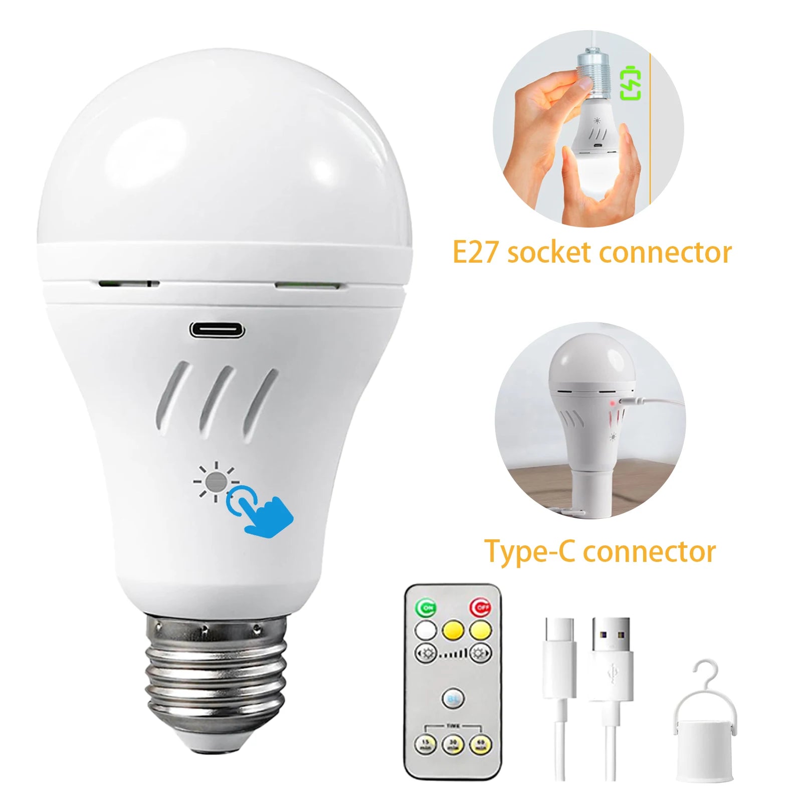 Rechargeable Emergency Light Bulb E27 Base - USB/220V Dual Charging Backup Emergency Light for Home or Outdoor