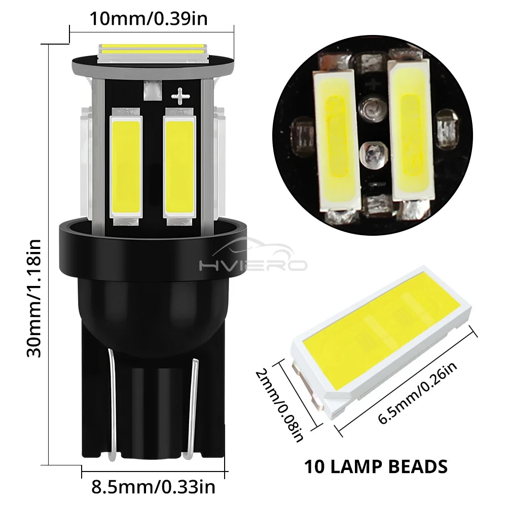 2/4/10X T10 COB 10Led 7020 Auto Night LED 194 168 Wedge Replacement Reverse Instrument Panel Lamp White Blue Bulbs for Lighting