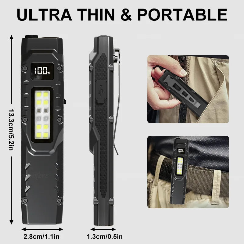 1100LM Super Bright Tactical Flashlight Dual Switch Control EDC Rechargeable Waterproof Emergency Lamp9 Lighting Modes UV Light