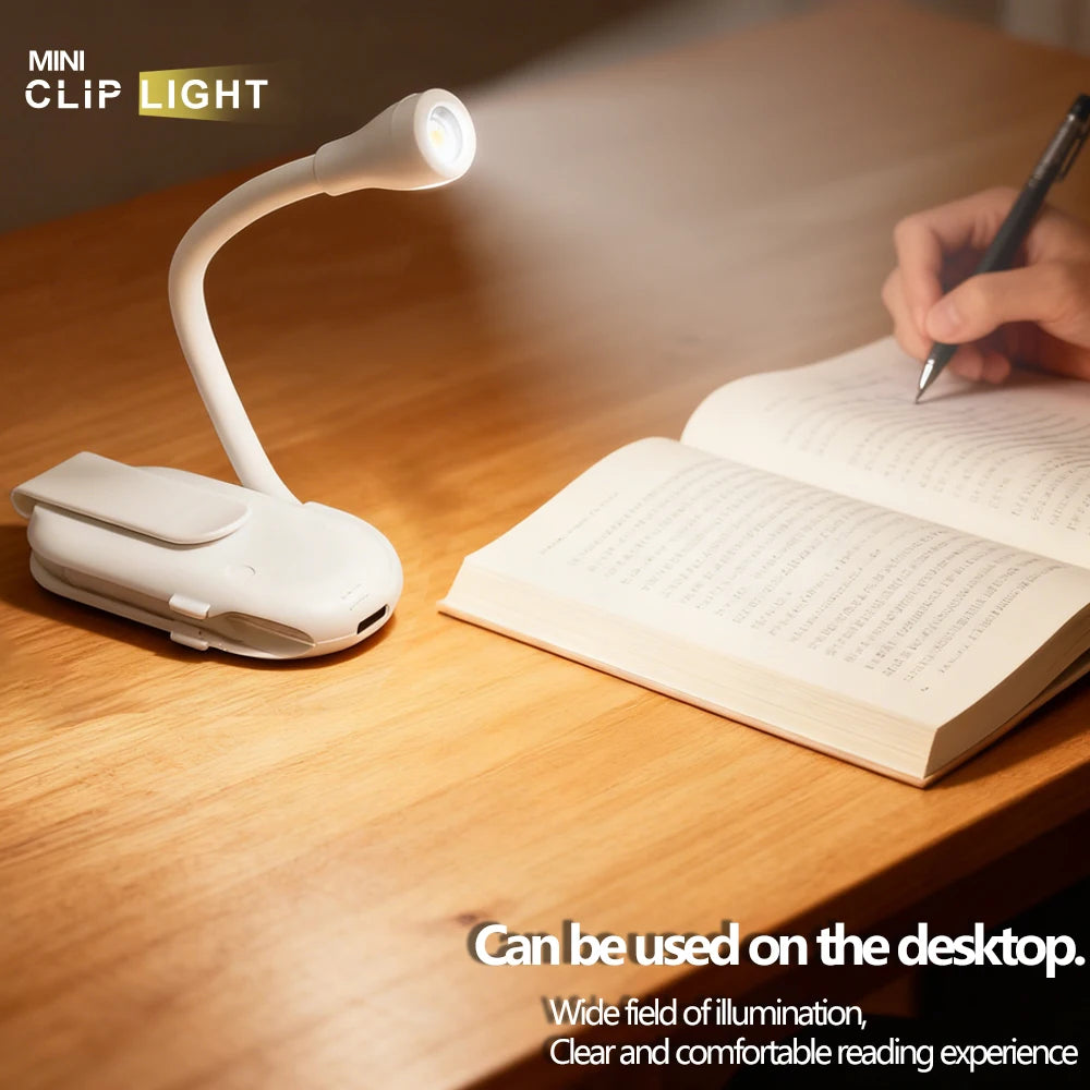 Mini LED Book Night Light Adjustable Clip 360° Flip Study Eye Protection Lamp Rechargeable 3 Color for Travel Bedroom Reading