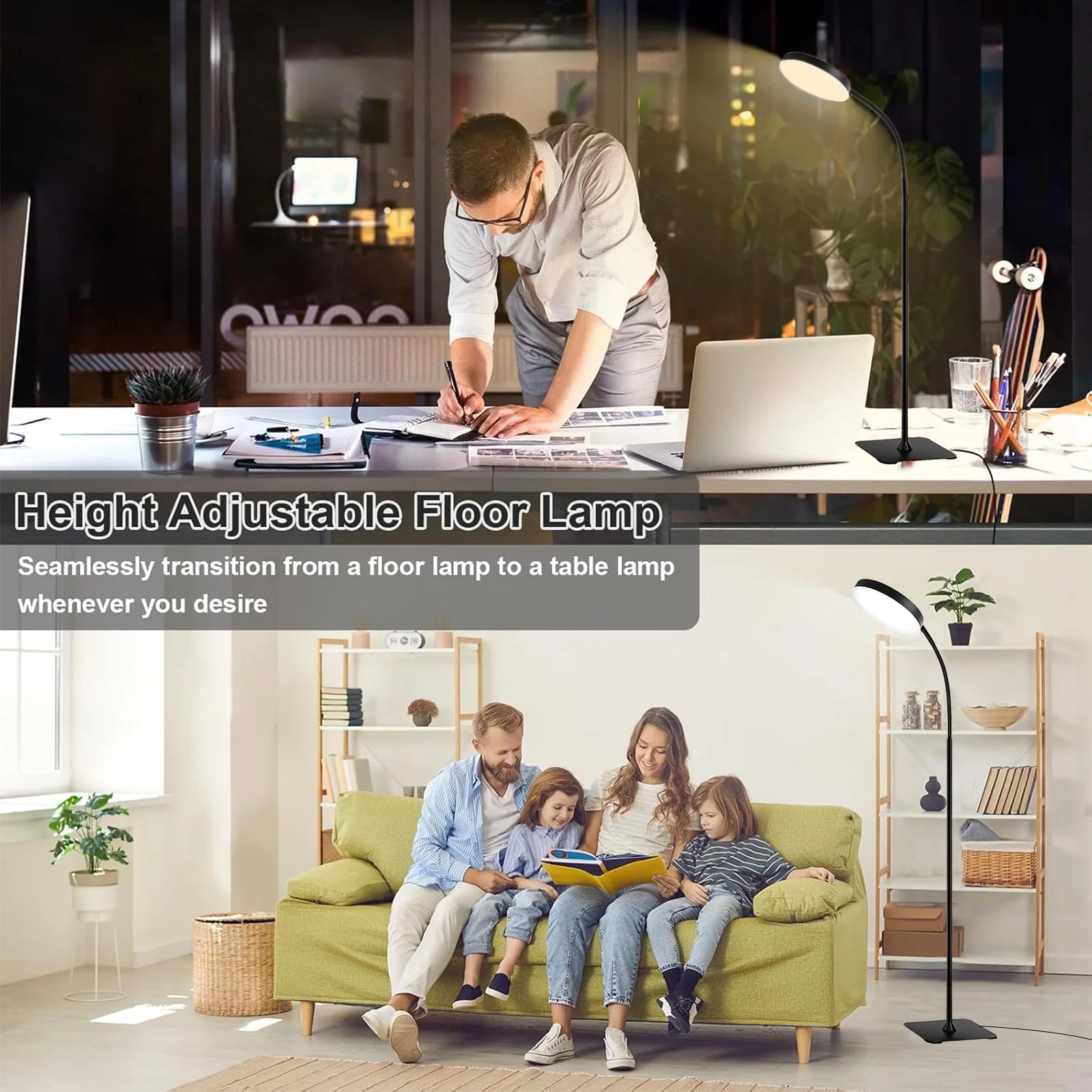 10W LED Floor Lamp, Ultra-Bright Dimmable LED Light, Flexible Adjustable Gooseneck Reading Light, Circular Ambient Light, 3-Color Adjustable, USB Powered, Suitable for Living Room, Bedroom, Office, Study