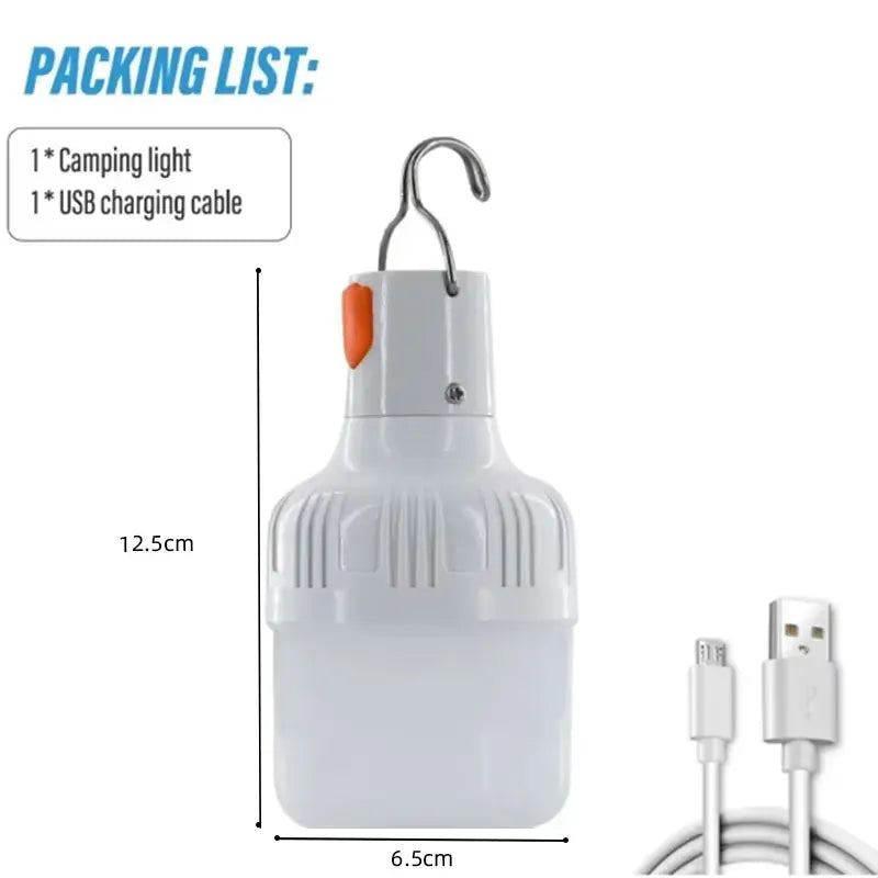 1PC 60W USB Rechargeable LED Lamp Bulb Portable Emergency Light for Camping Fishing Night Outdoor Hook-Up Lantern LT014