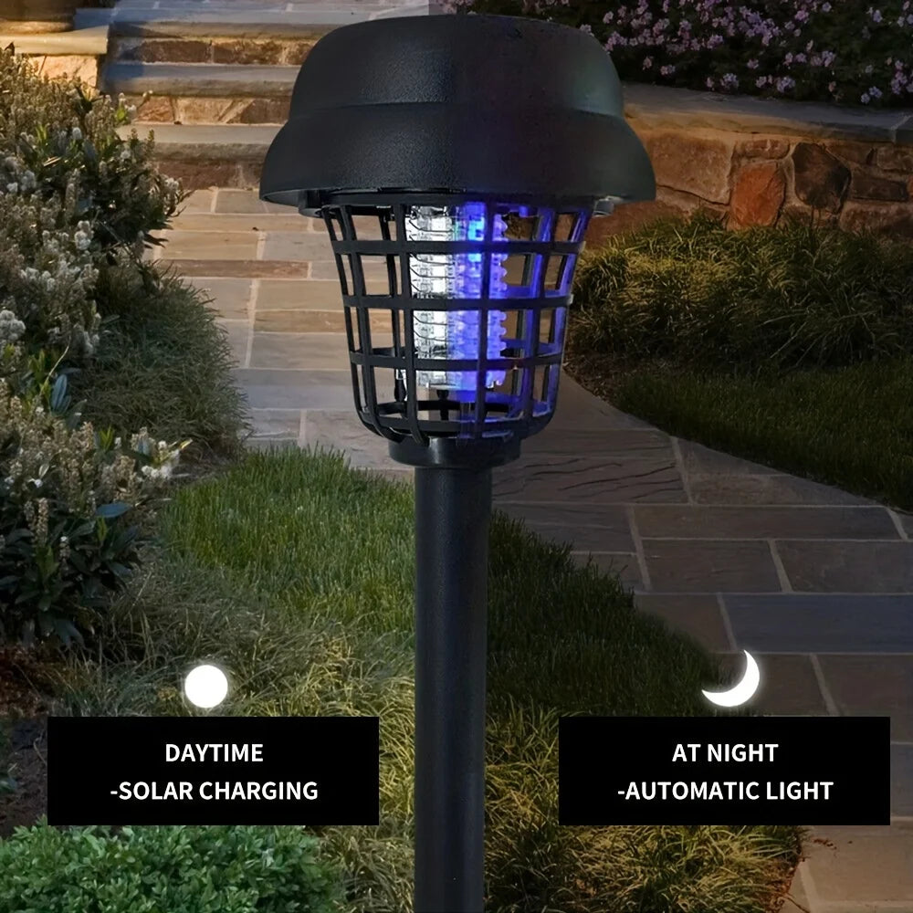 2pcs, Solar Mosquito Killer Lamp,Garden Fly Trap Lamp,Yard Mosquito Trap Electric Shock Insect Killing Mosquito Repellent Lamp