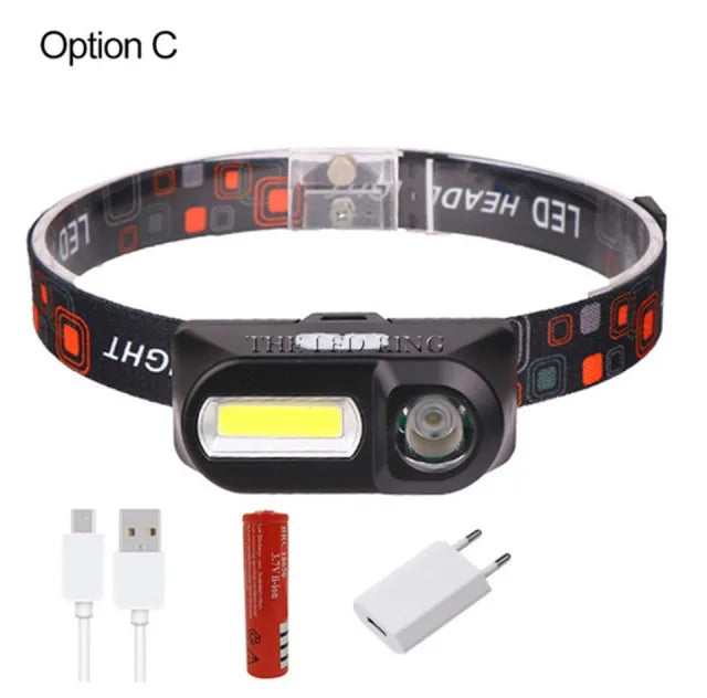 XP-G Q5 Headlamp Head Lamp Headlight Waterproof 2500lm Cob Led Built In Usb Rechargeable 14450 Battery Working Light 5w