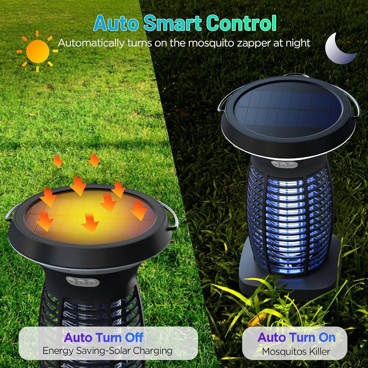 4200V Solar Bug Zapper, 2100 sq ft Coverage, USB-C + Solar Powered, 3-in-1 (Kill/Light/SOS), Auto Light Sensor, IPX5 Waterproof, 0.25" Safety Mesh, Portable Fly Trap for Outdoor, Patio, Yard