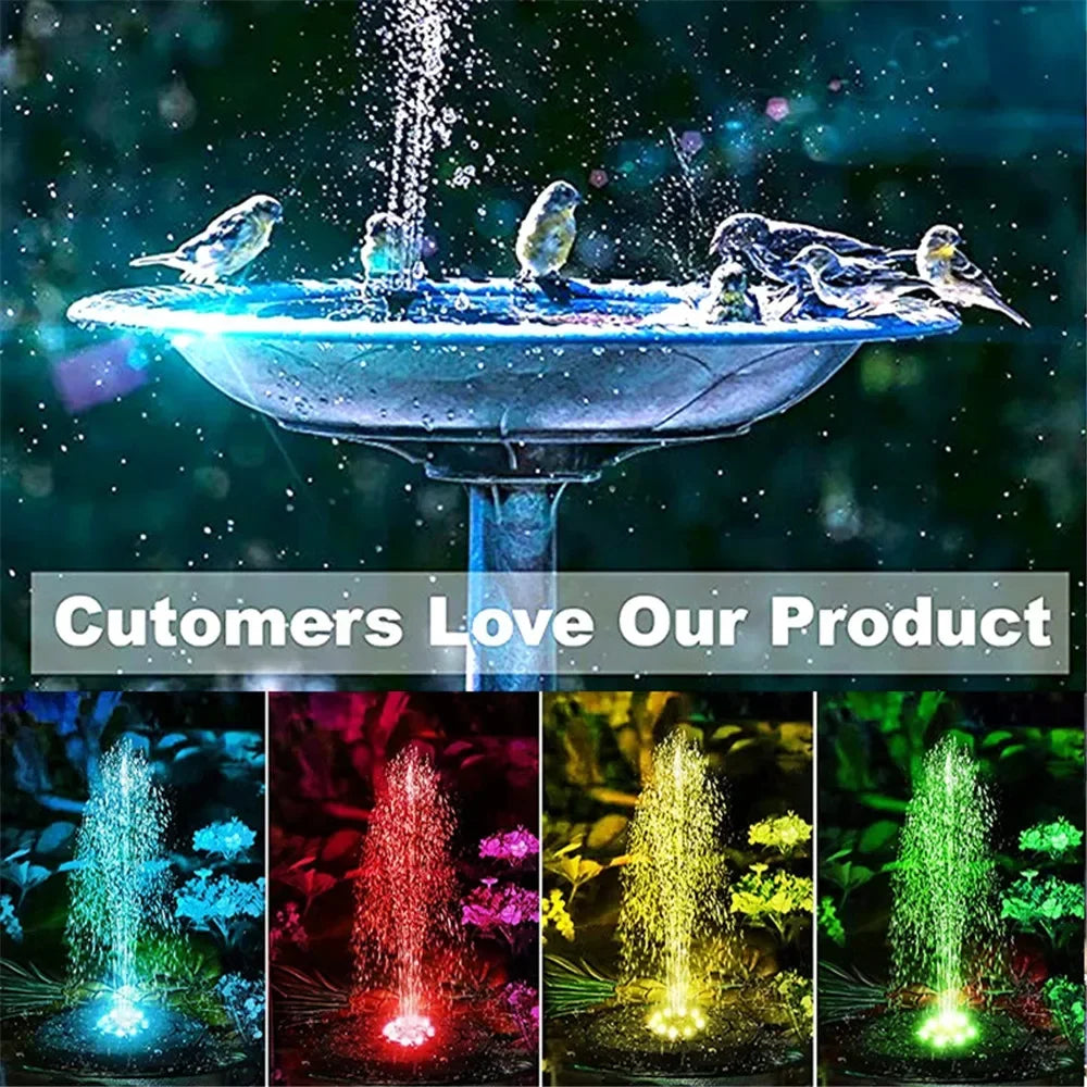 12LED Solar Fountain Water Pump 1200mAh Floating Design with Nozzles & Colorful LED Lights Ideal for Bird Baths Garden Ponds
