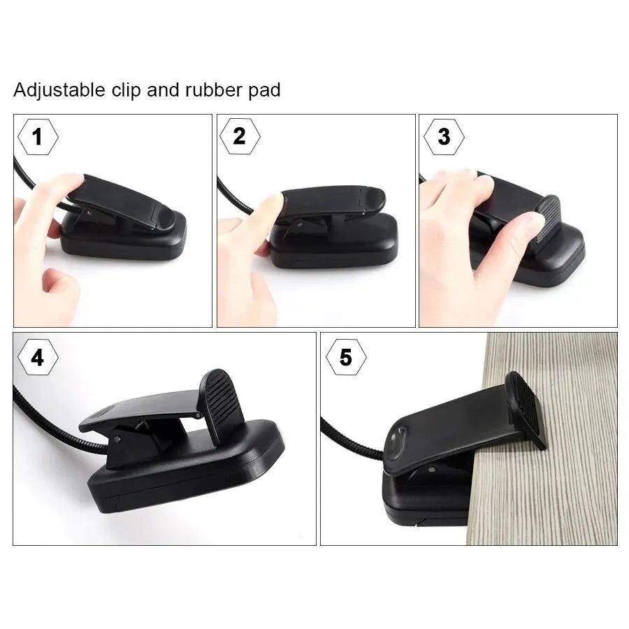 Adjustable LED Clip-On Book Lamp Table Battery Powered Flexible Study Learning Desk Lamp Portable Bedroom Reading Night Light