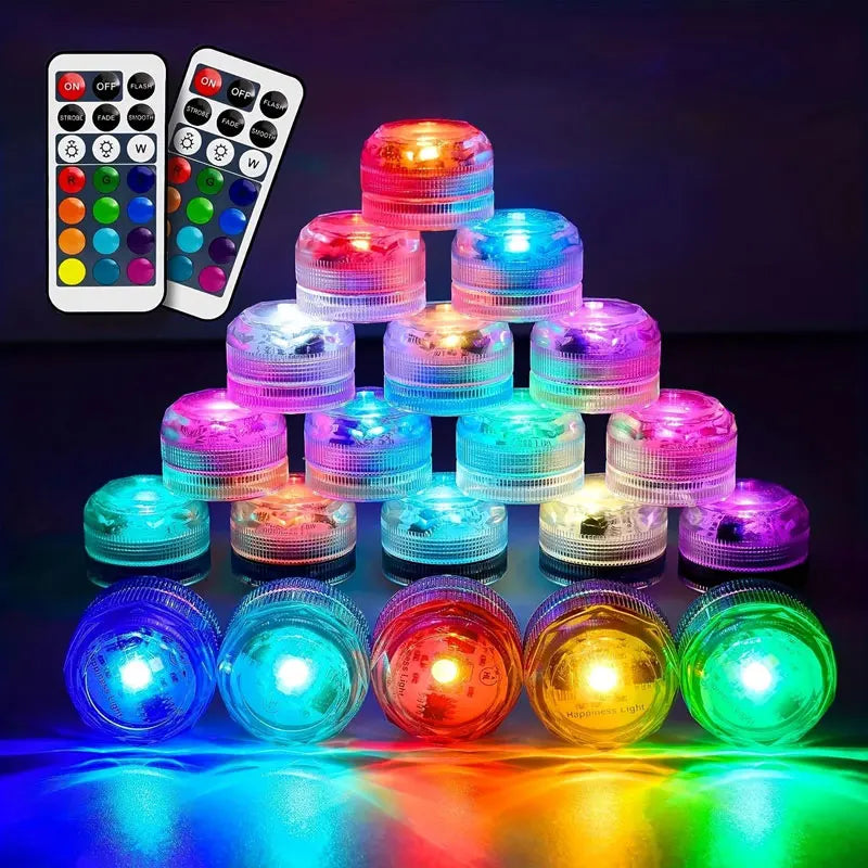 RGB Submersible Lights Remote Control Underwater Led Light Battery Operated Night Lamp For Halloween Vase Wedding Party Decor