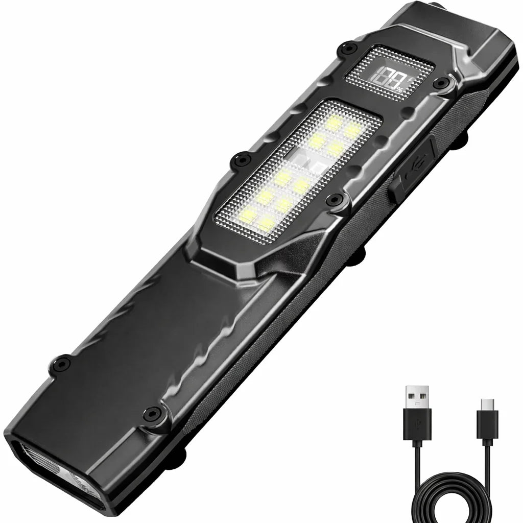 EDC Tactical Rechargeable Flashlight,Dual-Switches LED Flashlight with Digital Display,8 Modes , Camping,and Emergency Use