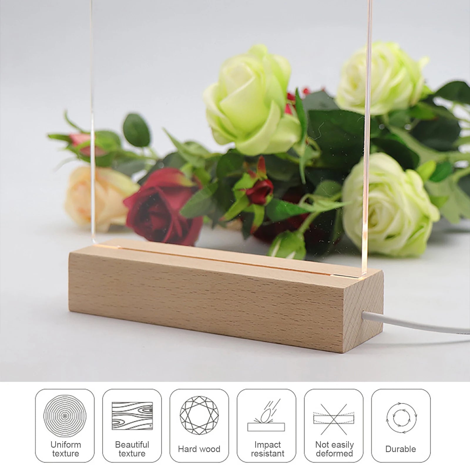 10-1Pcs LED Wood Display Base Creative Rectangle Crystal USB Lighted Stand for Resin Art Acrylic Light Plate Stand Craft