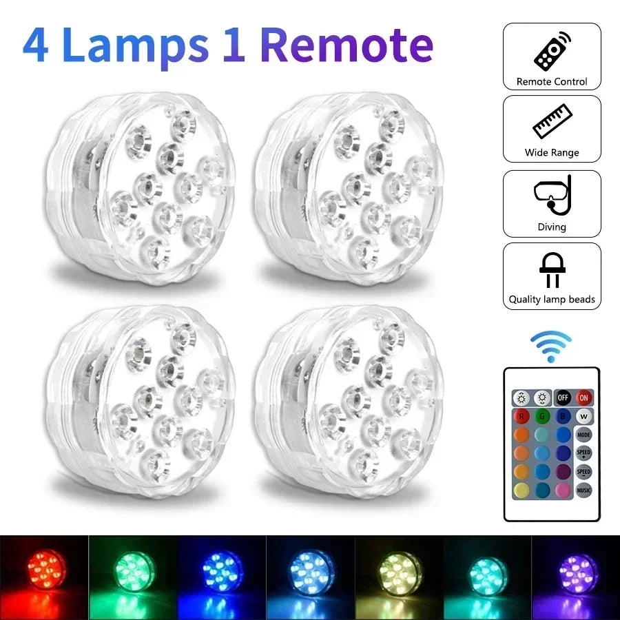 Battery Operated LED Underwater Lights Remote 16 Colors Submersible Light RGB Tea Lamp for Weeding Xmas Valentine's Day Party