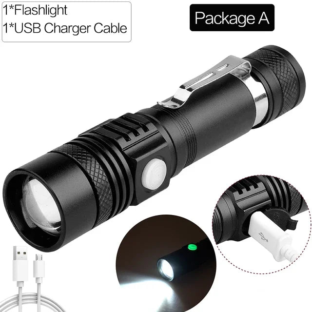 Ultra Bright Flashlight USB Linterna LED Torch Lanterna Power Tips Bicycle Light Rechargeable Use 18650