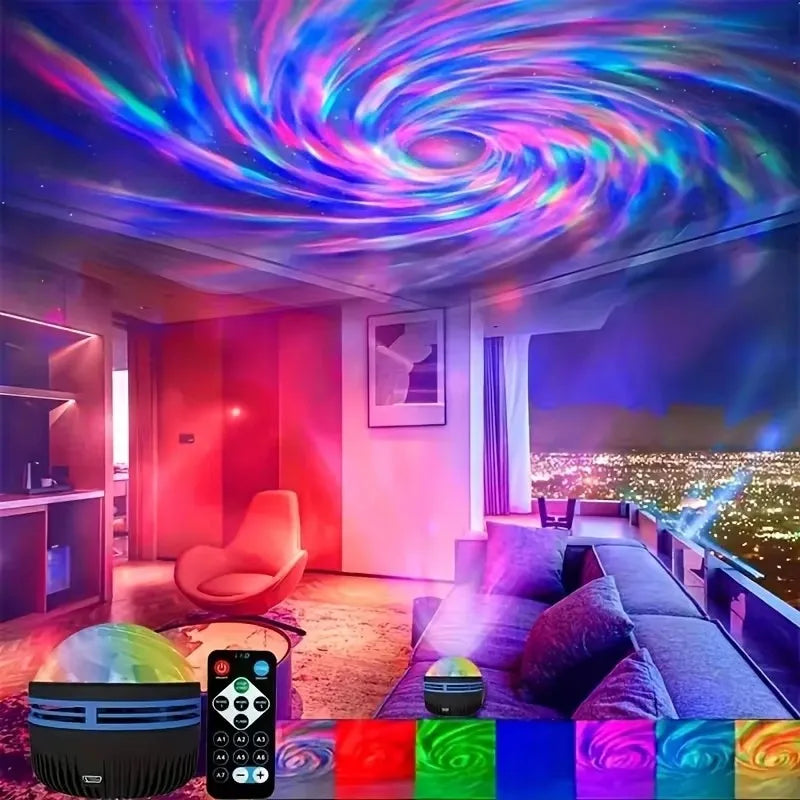RGB Galaxy Star Ocean Wave Projector Water Ripple Night Light Starry Sky Ceiling Projection Lamp for Bedroom Party Decor