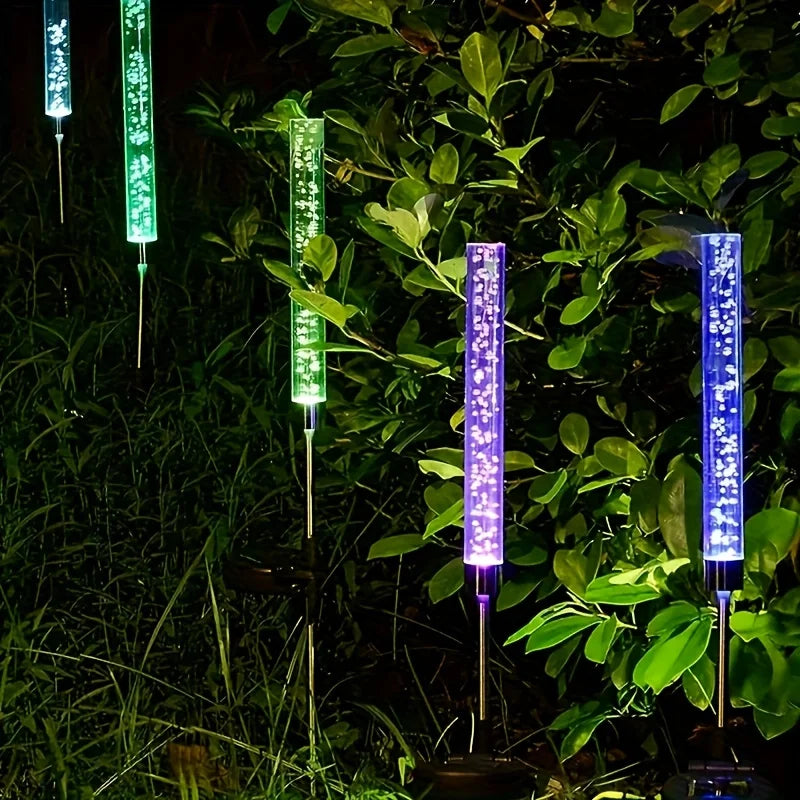 Color-Changing Solar Lights] 1pc Solar Garden Lights | Color Changing RGB Bubble Bar Solar Path Lights for Outdoor, Lawn,