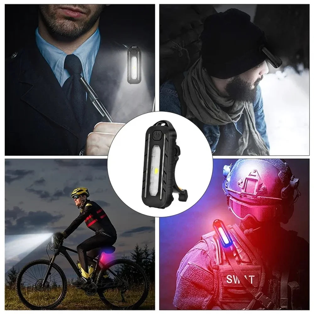 New Rechargeable Shoulder Worklight LED Red Blue Flashlight Vest with Clamp USB Charging Lantern Flashlight Running Outdoor