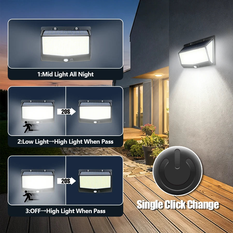 100/468 LED Porch Light Outdoor Waterproof Lamp 3 Mode PIR Solar Wall Light Auto Adjust Brightness Motion Sensor for Garden