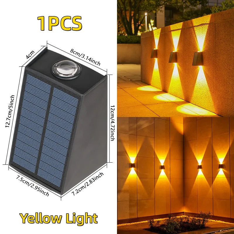 2 LED Solar Wall Lamp Waterproof Outdoor Solar Garden Decor Lights Up and Down Luminous Lighting for Street Balcony Garden Villa