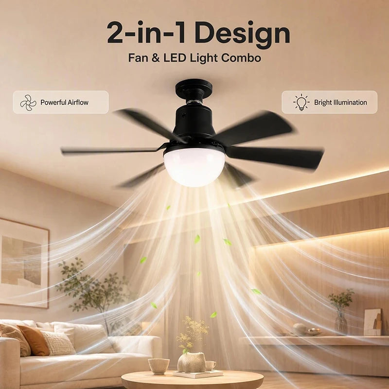 40CM E27 Ceiling Fan Lights with Remote Control Dimming LED Fan Light Black/White Style Cordless Light Socket Fan for Kitchen Bedroom Small Room