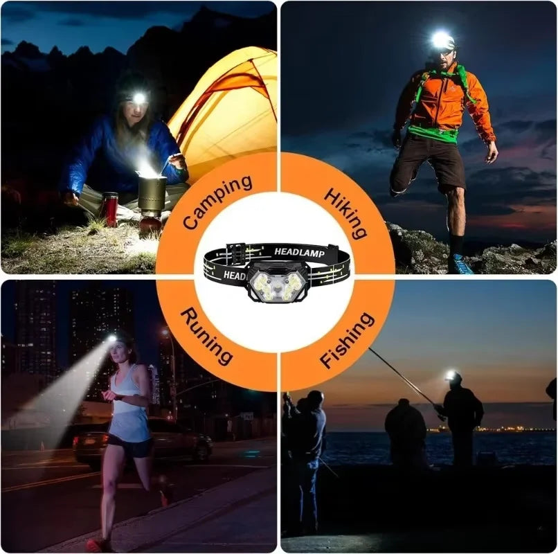 Portable 9-LED Headlamp Flashlight AAA Battery Powered High Brightness for Camping Fishing Hiking Outdoor Work Emergency Light