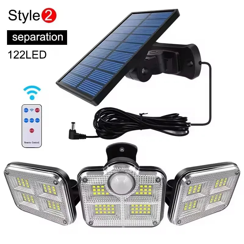 1 PACK Outdoor Motion Sensor Lamp, 4-Head Solar Power Light, 122 LED Solar Light, Flood Lights ,3000 Lumens,270° Lighting  Range