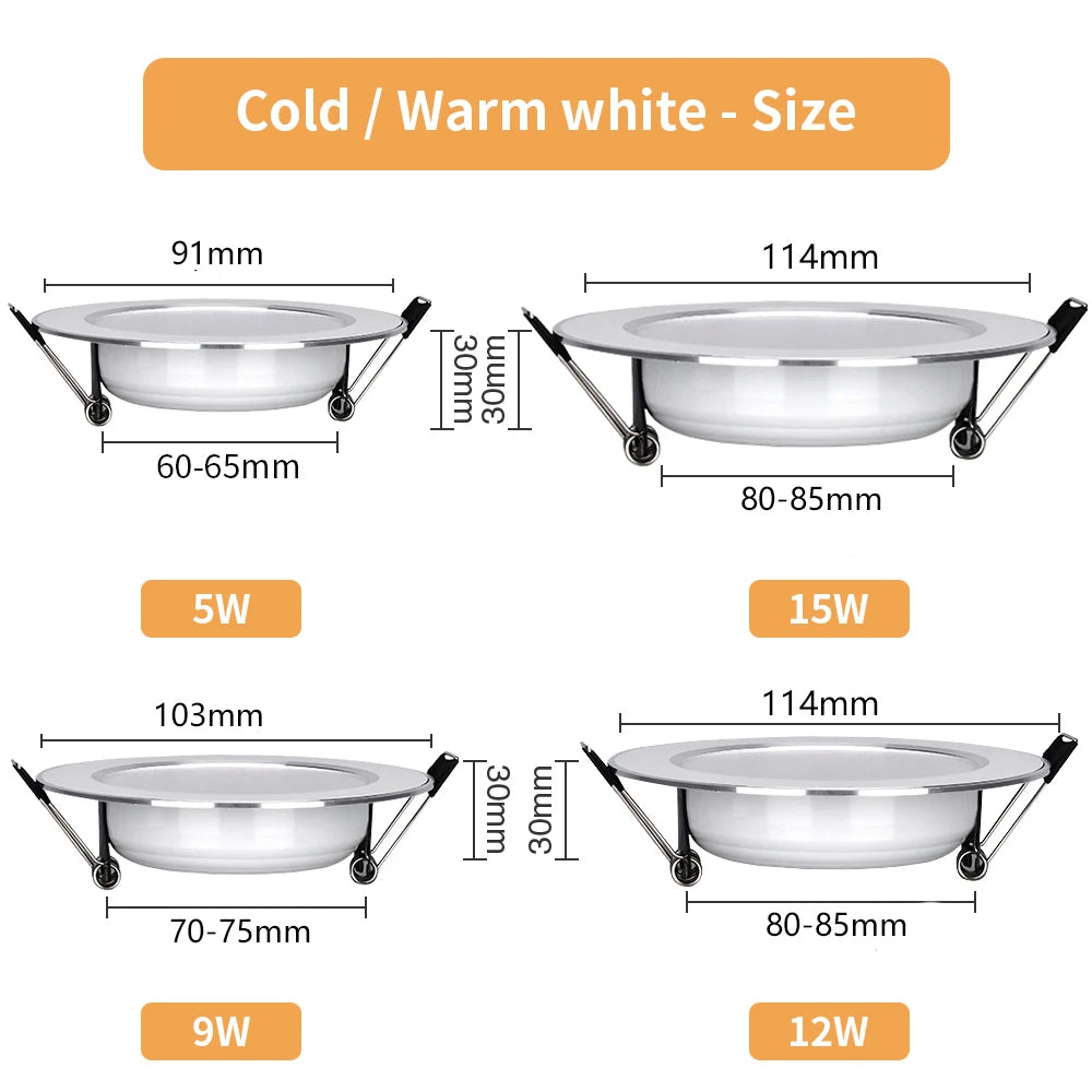 10pcs/Lot LED Downlight 5W 9W 12W 15W Recessed Ceiling Lamp Round LED Panel Down Lights Spotlight For Living Room Lighting
