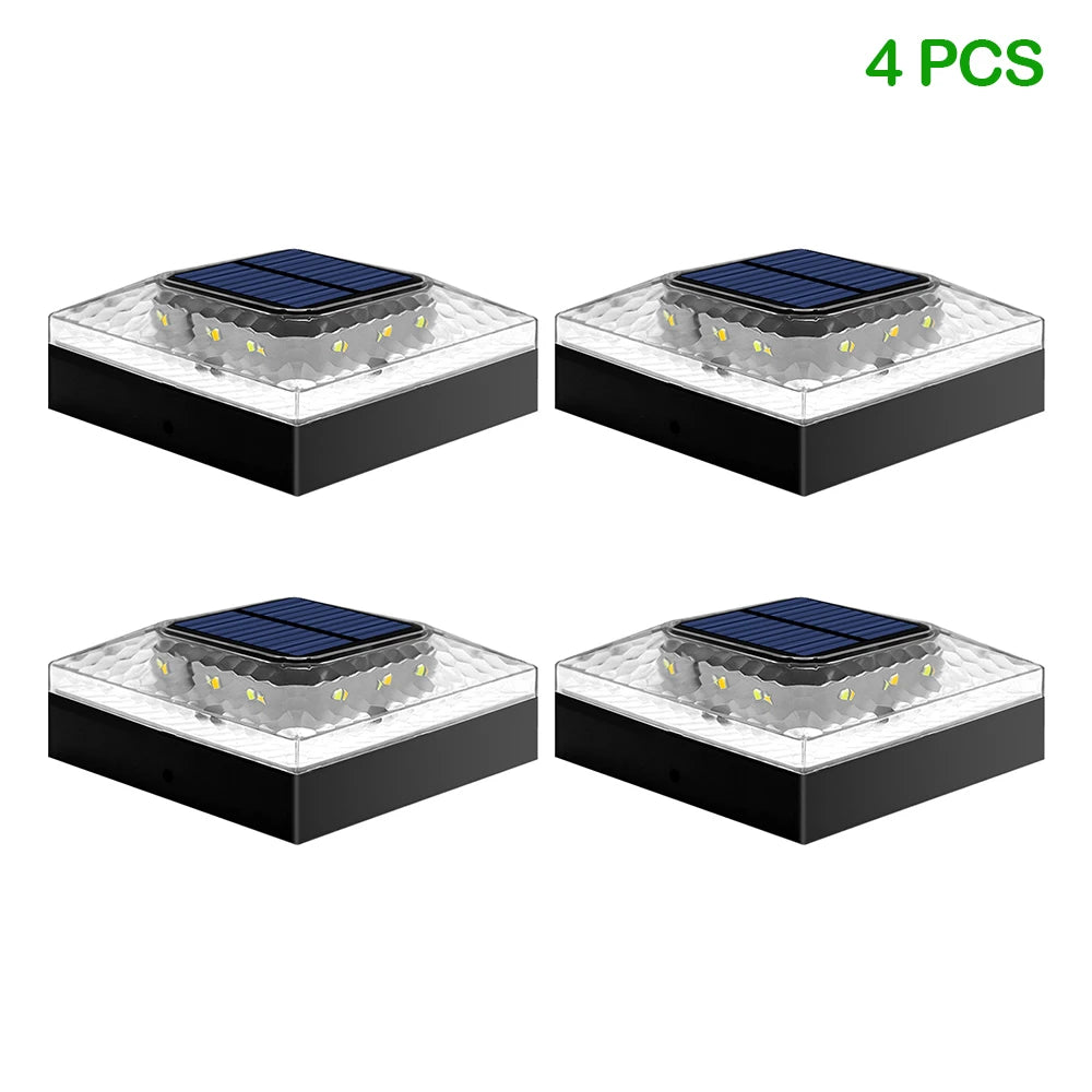 1/4PCS Solar Post Cap Lights Outdoor IP65 Waterproof 3 Color Modes Fence Topper Light For 4x4 Vinyl Wood Post Lighting