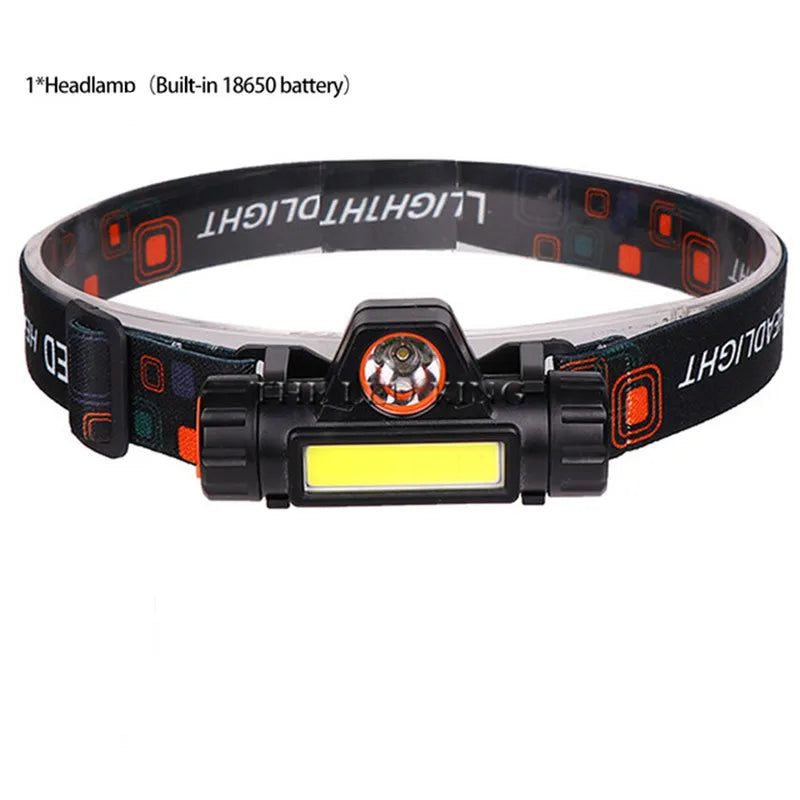 XP-G Q5 Headlamp Head Lamp Headlight Waterproof 2500lm Cob Led Built In Usb Rechargeable 14450 Battery Working Light 5w