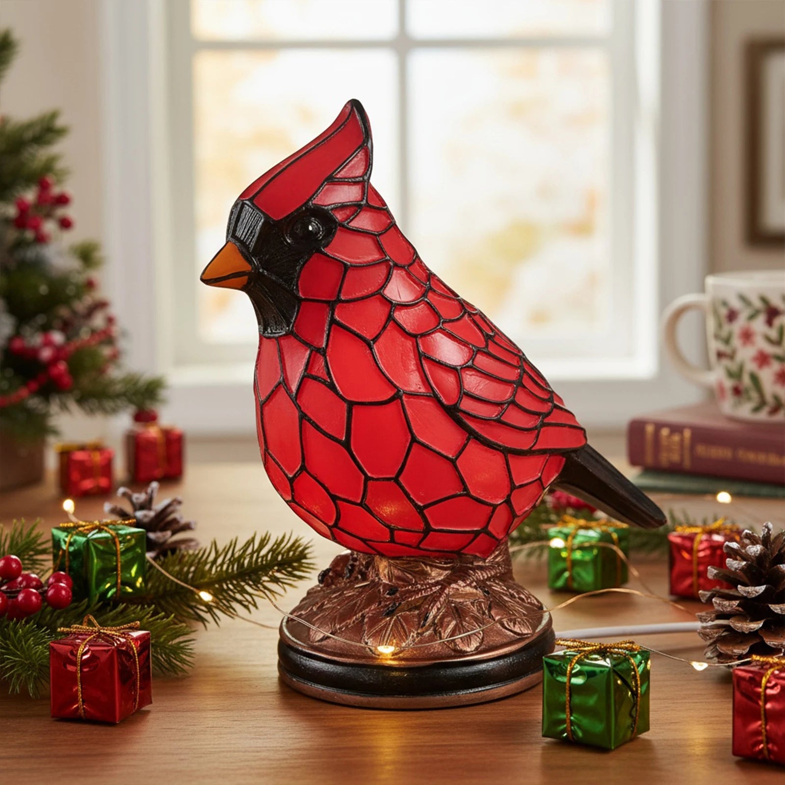 Cardinal Lamp Christmas Art Decor Light Red Bird Night Light Home Decor (Large)