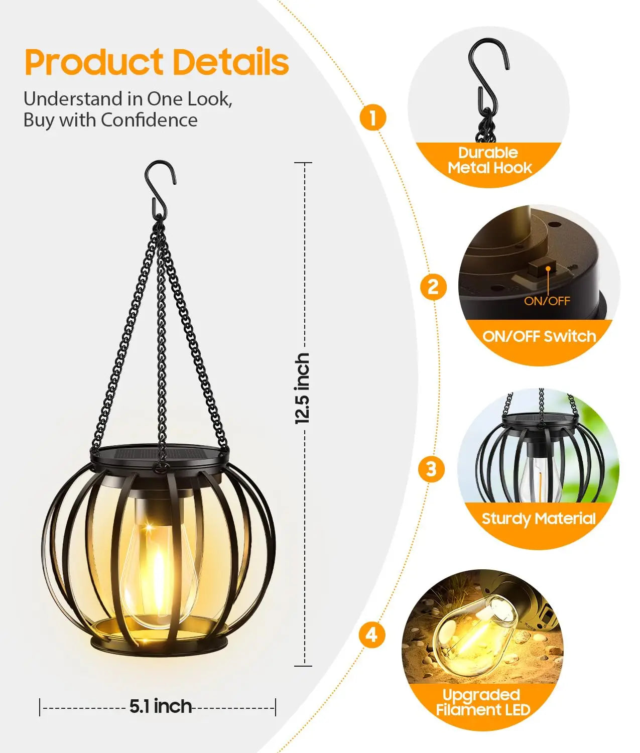 4 Pack Solar Lanterns Outdoor Waterproof, Upgraded Metal Hanging Solar Lights Outdoor Lanterns, Brighter Auto On/Off Outdoor Hanging Lantern for Yard Patio Pathway Porch Garden Decor