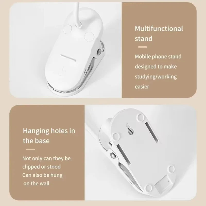 Folding Clamp Led Table Lamp Rechargeable Night Light Study Stand Read Lamp Touch 3 Modes Dimming Eye Protection Light