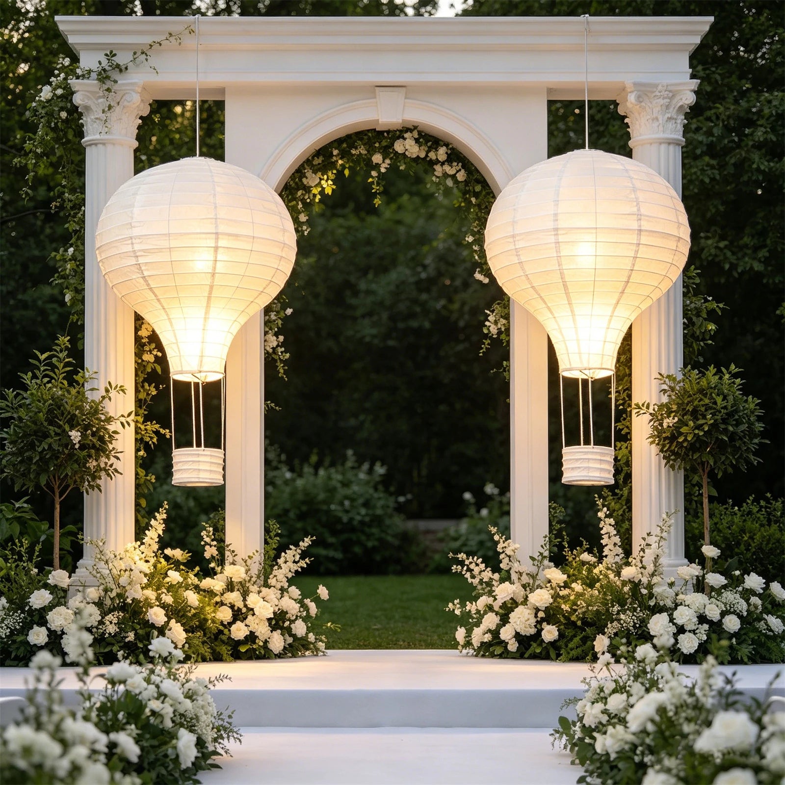 2Pcs 16" White Hot Air Balloon Paper Lantern Ceiling Light Shade for Nursery Kids Room Baby Shower Birthday Wedding Party Decor