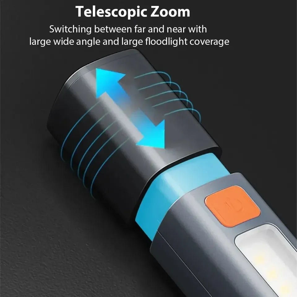 1/2pcs Mini Portable LED Strong Lighting ABS Flashlamp Rechargeable W/Hook Zoomable Torch Outdoor Camping Hanging Emergency Lamp