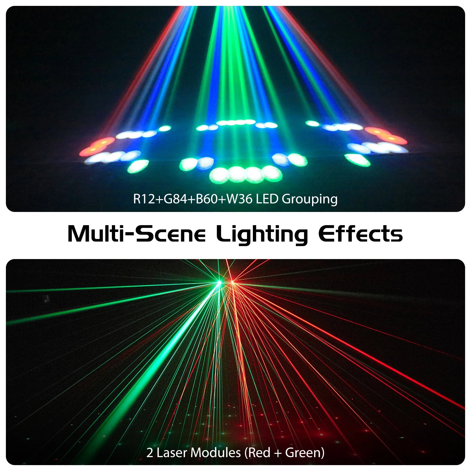 Fieryzeal 2PCS 30W RGBW 192LED Stage Light 3 Heads Airship Projector Lamp DMX512 Patterns Stage Effect Light for DJ Disco Party